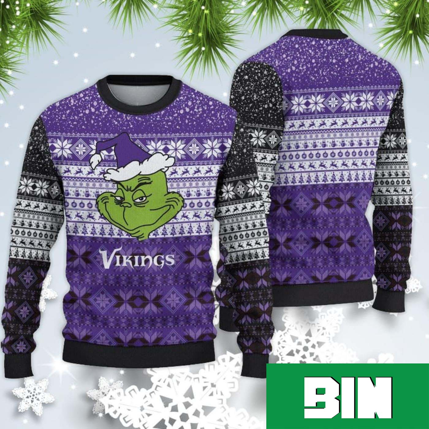 NFL Minnesota Vikings Ugly Christmas Sweater Grinch And Scooby-Doo