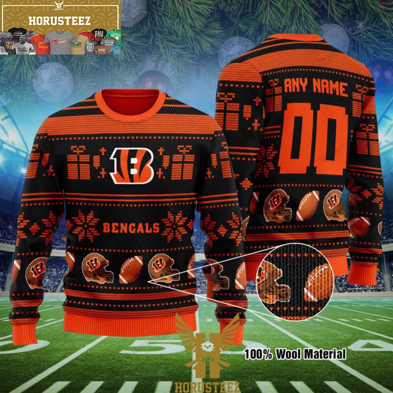 NFL Cincinnati Bengals Custom Name And Number For Sport Fans Ugly Christmas  Sweater - Banantees