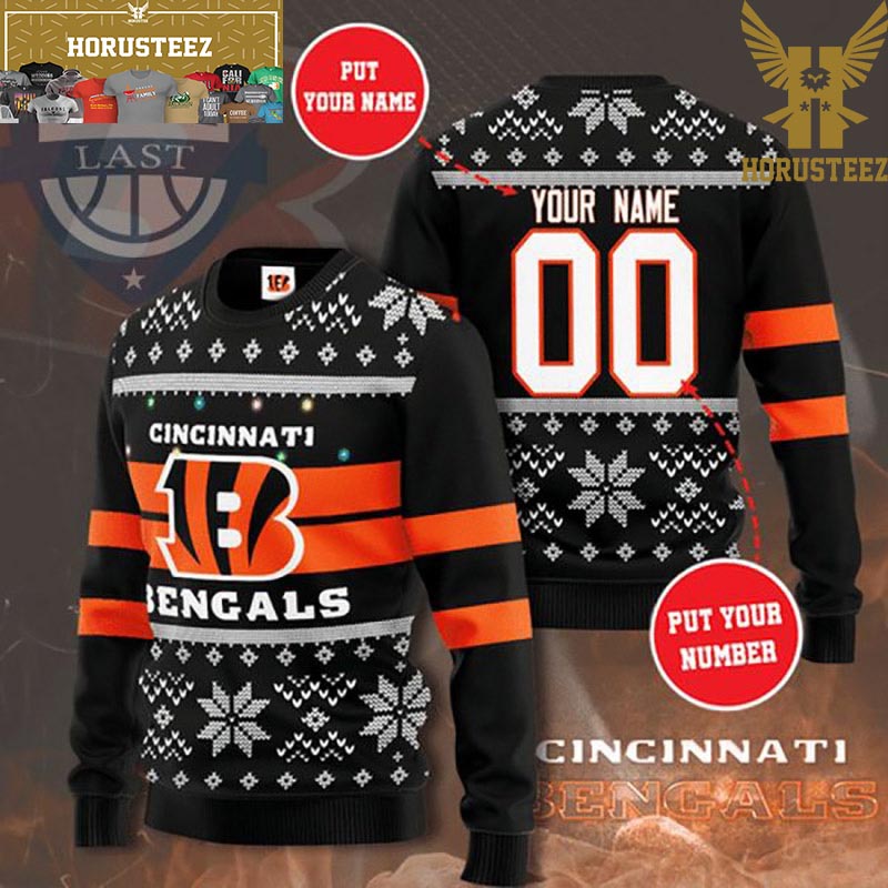 NFL Cincinnati Bengals Outfit Knitted Custom Number And Name Ugly Christmas  Sweater Black Gift For Fans - Freedomdesign