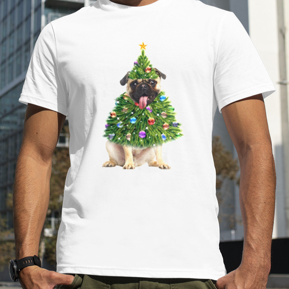 Pug Christmas Tree Lights Santa shirt