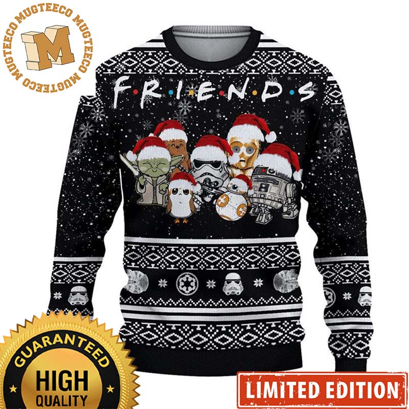 Star Wars Friends Cute Characters With Santa Hats Snowy Night Knitting Christmas Ugly Sweater