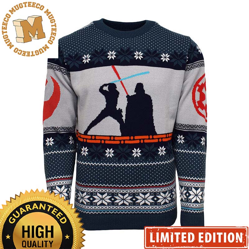 Star Wars Luke Vs Darth Vader Scene Knitting Snowflakes Christmas Ugly Sweater