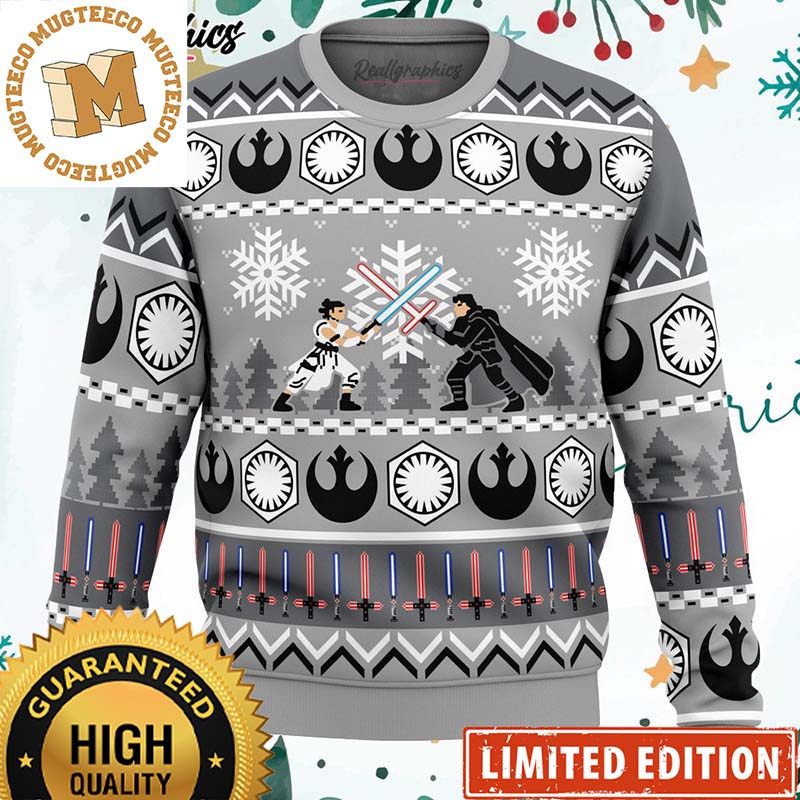 Star Wars The Force Awaken Rey Vs Kylo Ren Scene Knitting Grey Christmas Ugly Sweater