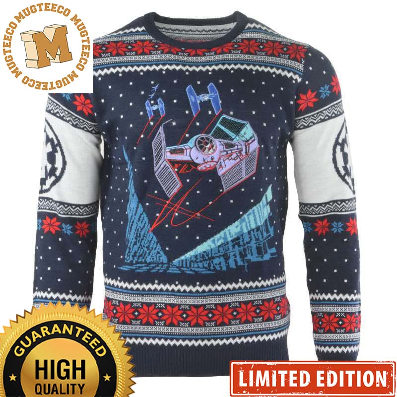 Star Wars Tie Fighter Battle of Yavin Scene Knitting Snowflakes Christmas Ugly Sweater