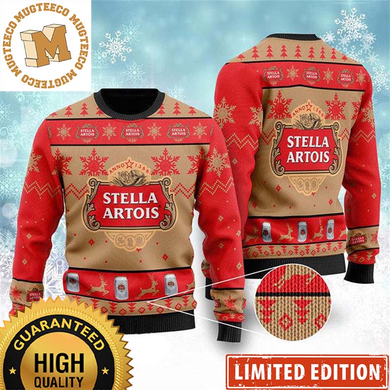 Stella Artois Logo Snowflakes Knitting Red And Brown Christmas Ugly Sweater
