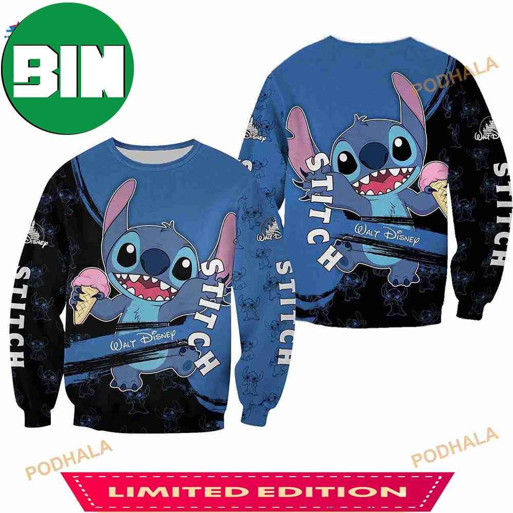 Stitch Blue Black Pattern Stripes Disney 3D Ugly Sweater