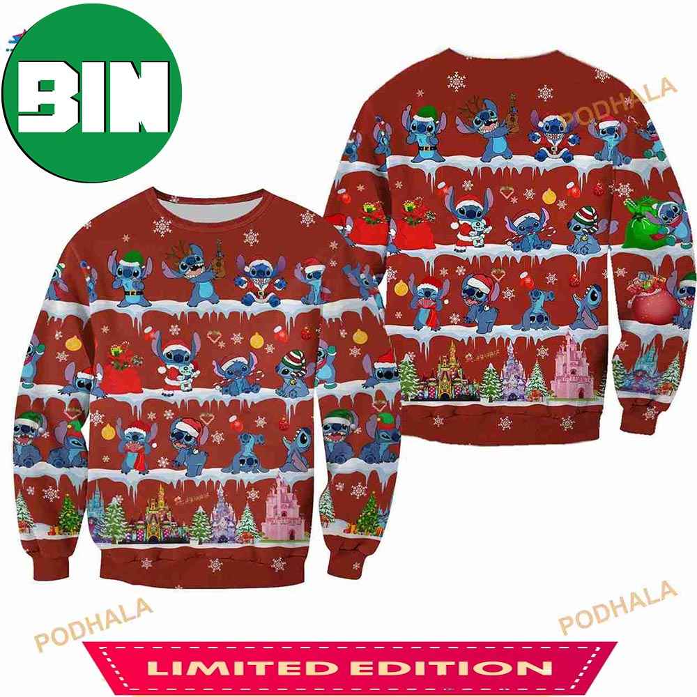 Stitch Pattern Xmas Red 2023 Christmas Disney 3D Ugly Sweater