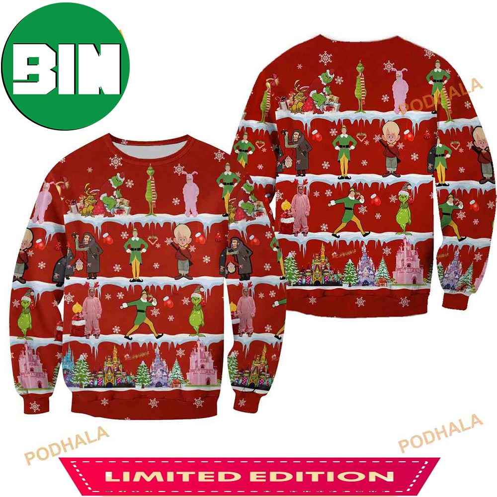 The Grinch Pattern Xmas Red 2023 Christmas Disney Ugly Christmas Sweater