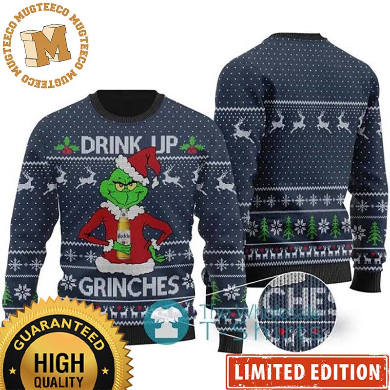 The Grinch Stealing Modelo Beer Navy 2023 Christmas Ugly Sweater
