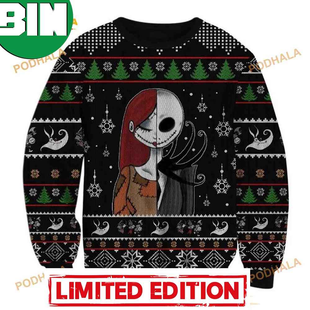 The Nightmare Before Christmas Jack Skellington And Sally Wool Ugly Sweater