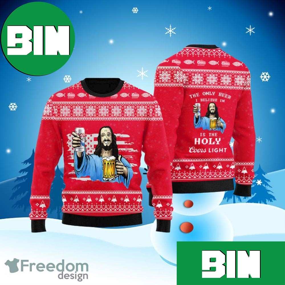 The Only Beer I Belive In Is Coors Light Beers Jesus Beers Lover Unique 2023 Ugly Sweater
