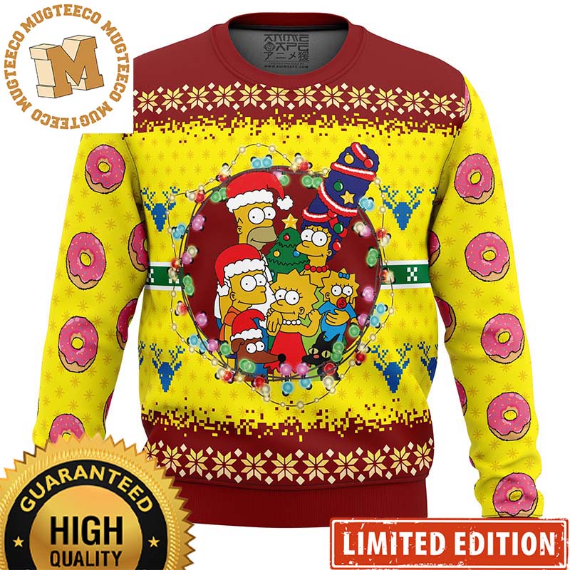 The Simpsons Family Christmas Day Santa And Lights Knitted Holiday Ugly Sweater