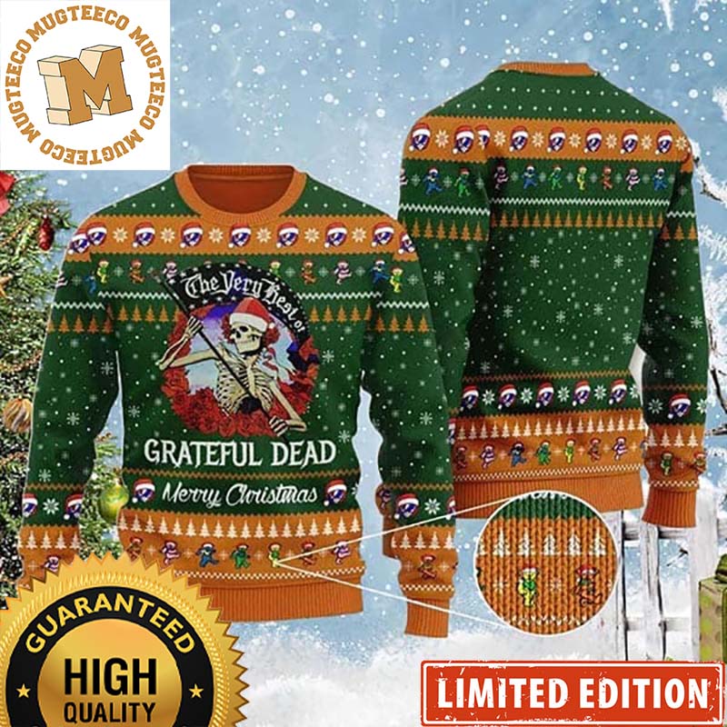 The Very Best Of Grateful Dead Santa Skelington 2023 Green Ugly Christmas Sweater