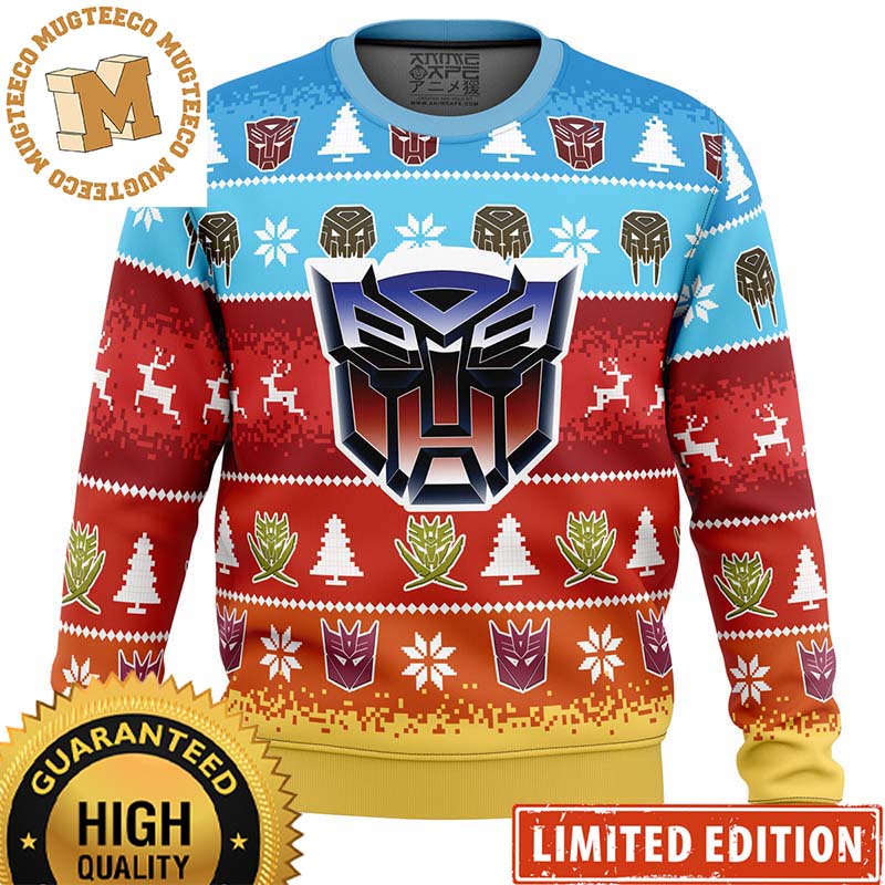 Transformers Autobot And Decepticon Logo Knitted Radiant Ugly Christmas Sweater
