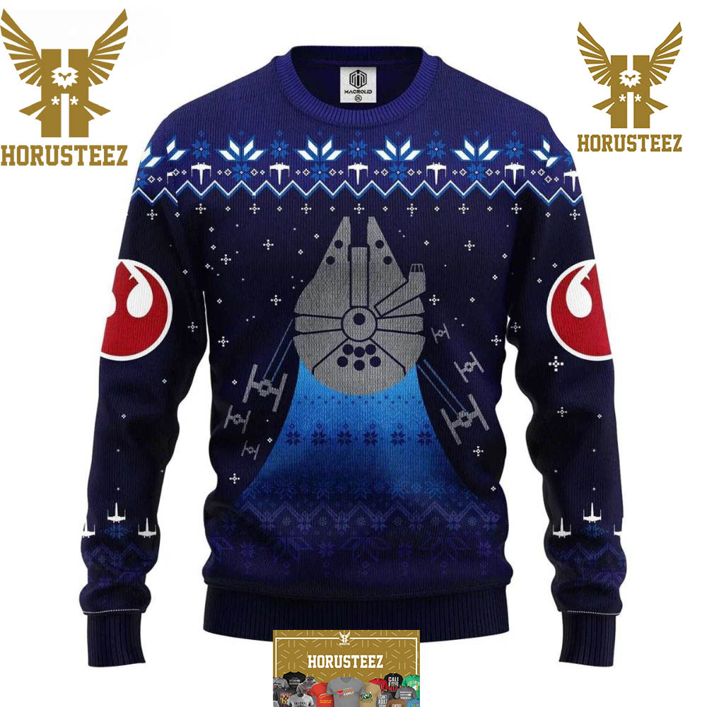 Winter Millennium Falcon Blue Navi Star Wars Funny Christmas Ugly Sweater