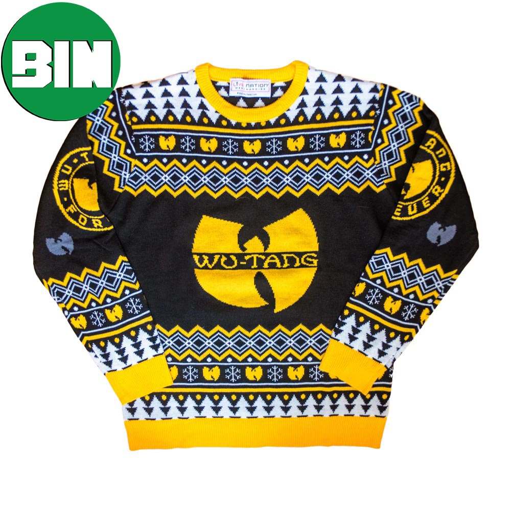 Wu Tang Clan Logo Snowflakes Pattern Yellow Black White Christmas Ugly Sweater For Men And Women