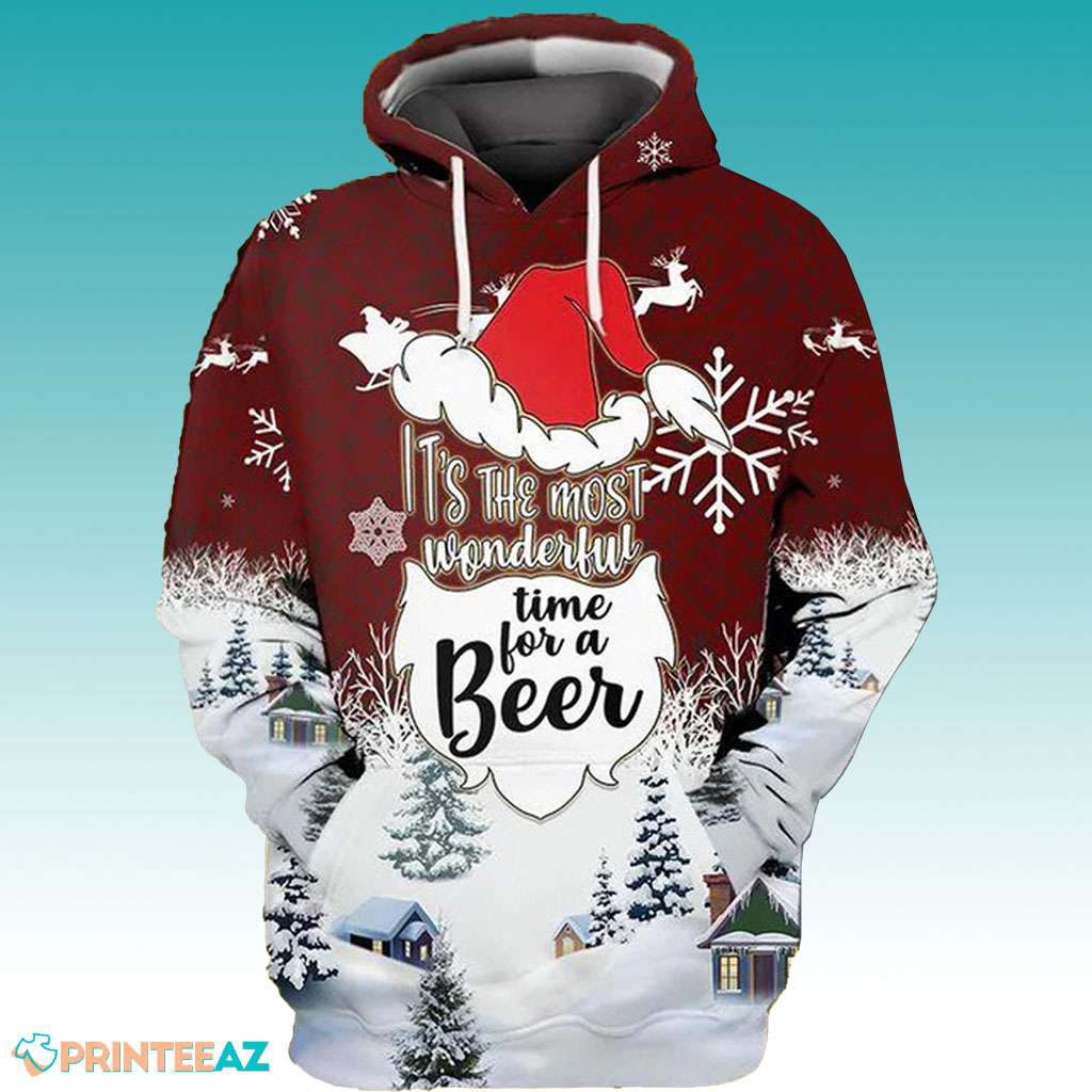 It’s The Most Wonderful Time For A Beer With Snow And Christmas Trees 3D Hoodie