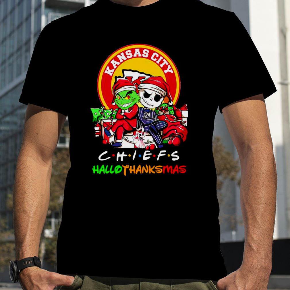 Grinch and Jack Skellington Kansas City Chiefs HalloThankMas shirt
