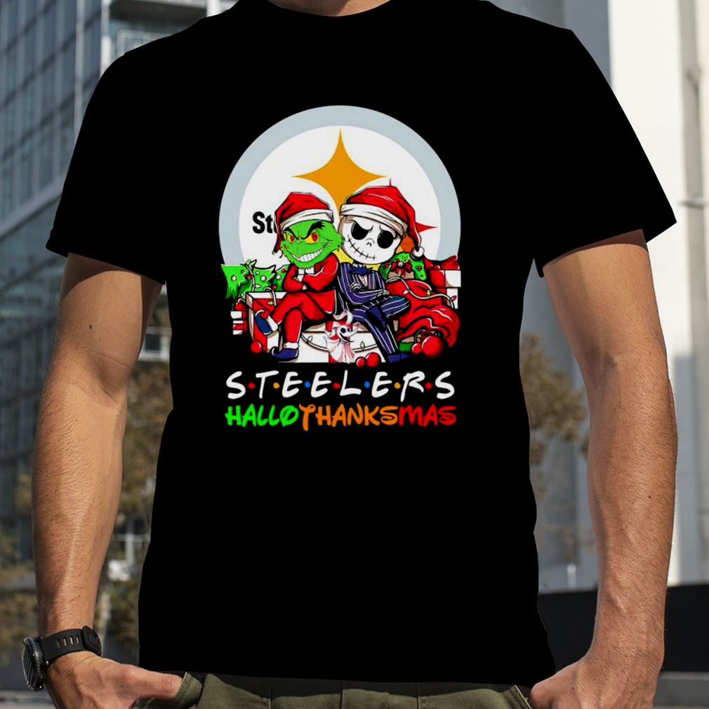 Grinch and Jack Skellington Pittsburgh Steelers HalloThankMas shirt