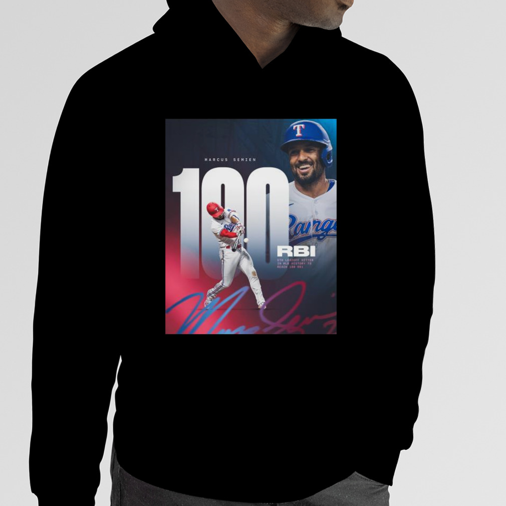 Marcus semien Texas rangers 100 rbi 5th leadoff hitter in mlb history shirt,  hoodie, sweater, long sleeve and tank top