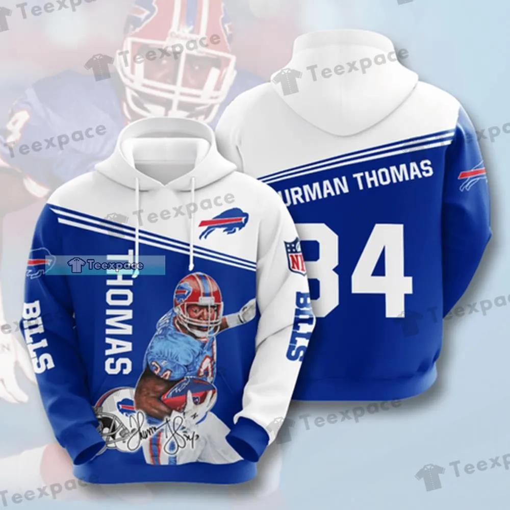 Thurman Thomas 34 Buffalo Bills Football Team All Over Print 3D Hoodie Blue  - T-shirts Low Price