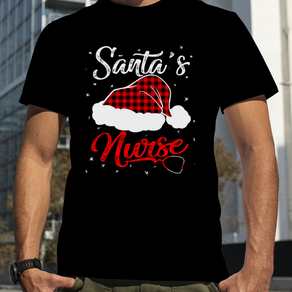 Santa’s Favorite Nurse Christmas Hat Red Plaid shirt