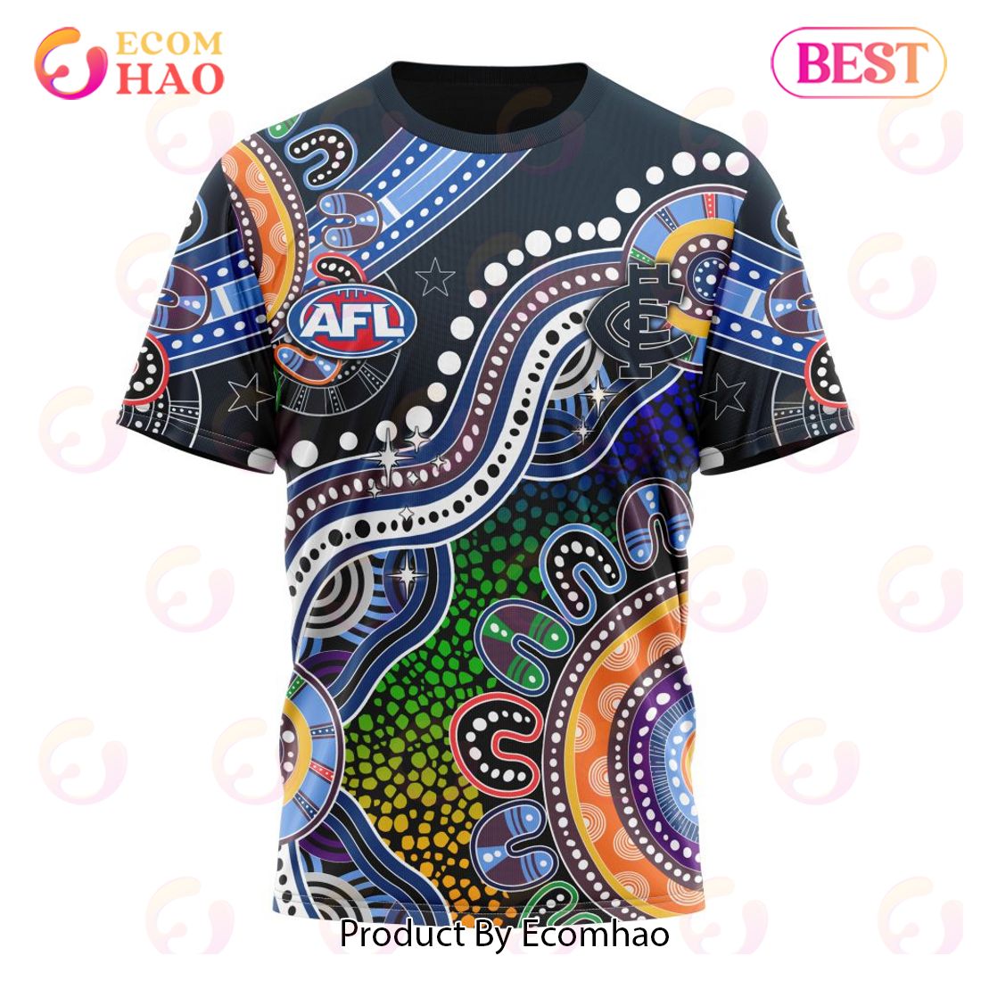 AFL Carlton Blues Tribal Pattern Custom Name & Number Hawaiian Shirt