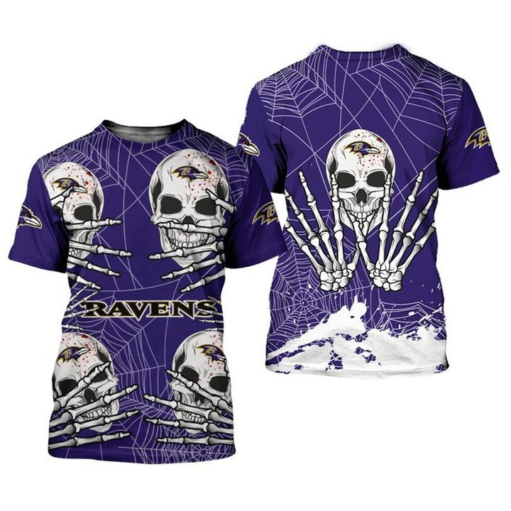 Baltimore Ravens Nfl Football Skull Guns Violet 3d Hoodie