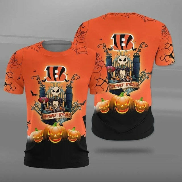 NFL Cincinnati Bengals Skull 3D Orange Hawaiian Shirt - Owl Fashion Shop