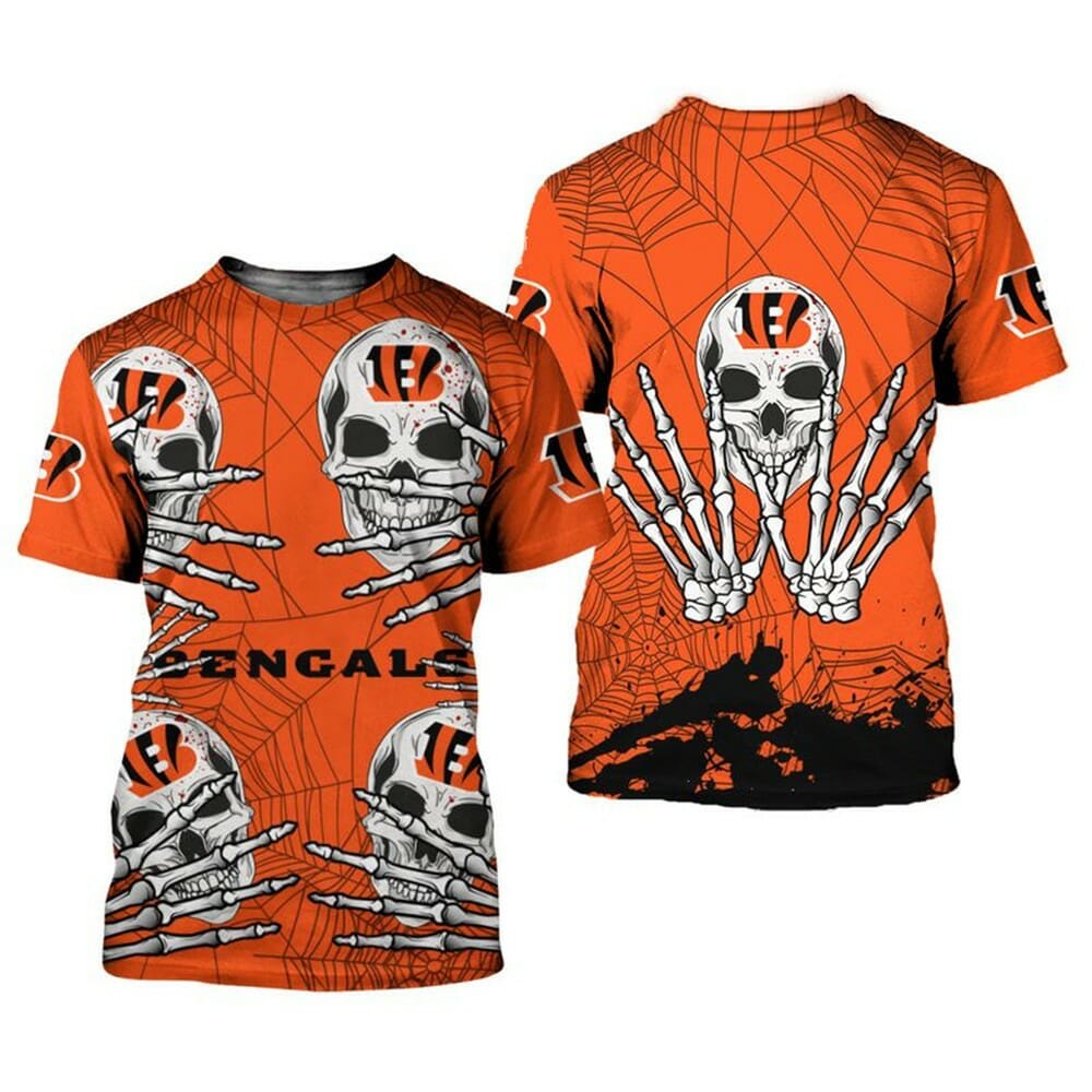 NFL Cincinnati Bengals Skull 3D Orange Hawaiian Shirt - Owl Fashion Shop