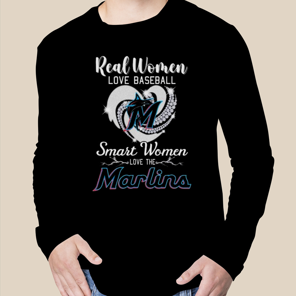 Heart Diamond Real Women Love Baseball Smart Women Love The Miami Marlins  2023 T Shirt