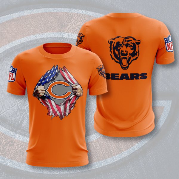 Chicago Bears Logo American Flag 3D T-Shirts