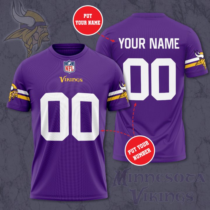 Minnesota Vikings Nfl Custom Name And Number T-Shirt Sweatshirt Hoodie 3D  All Over Print Shirt