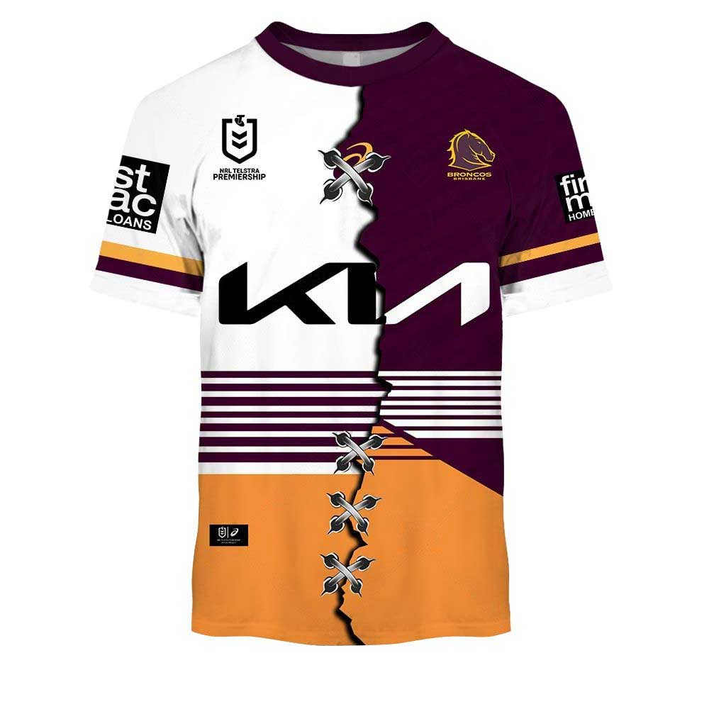 NRL Brisbane Broncos Custom Name Number 2021 Away Jersey T-Shirt