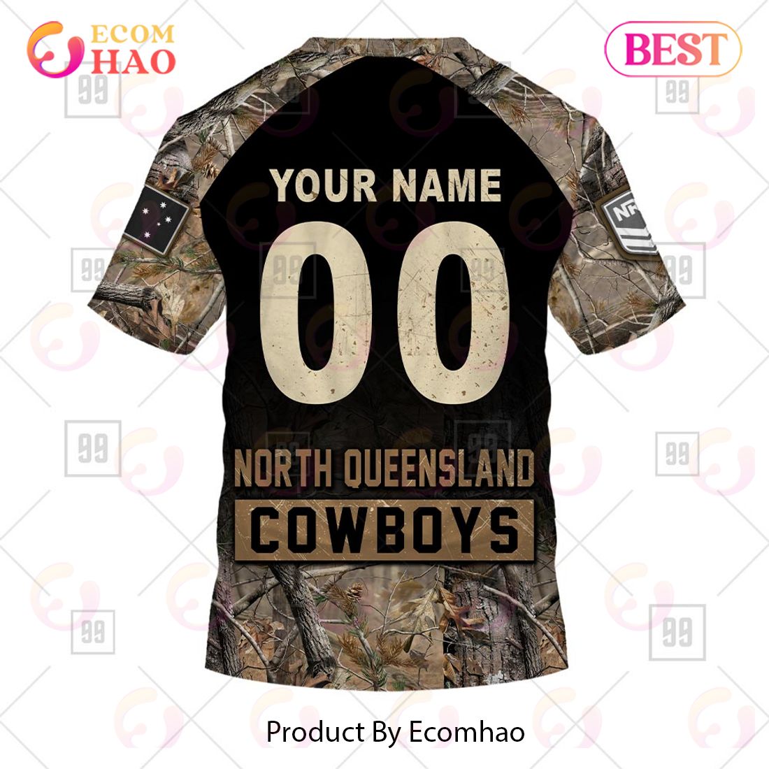 NRL North Queensland Cowboys Custom Name Number Camo Pullover Hoodie