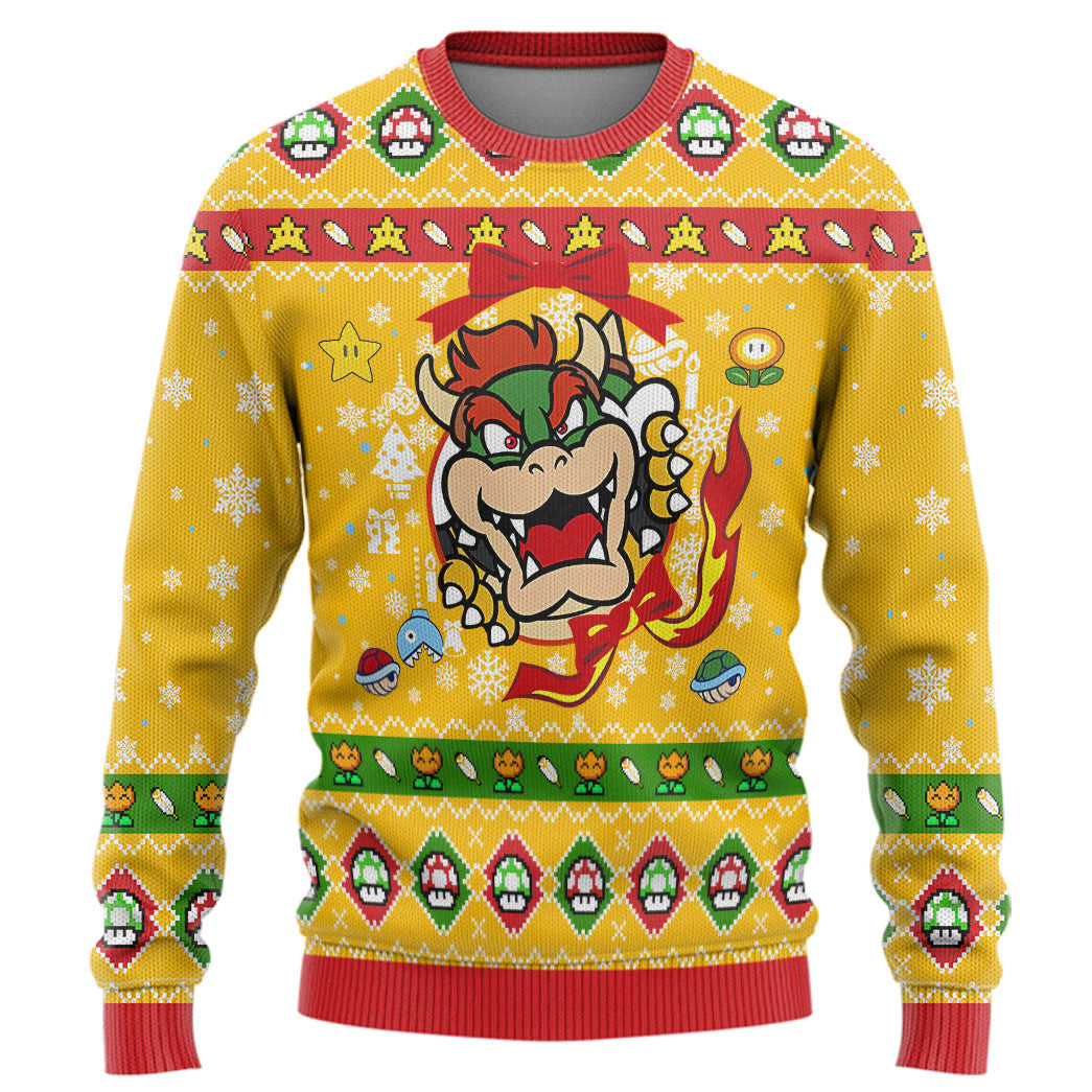 3D Super Mario Bowser Custom Ugly Christmas Sweater - Chow Down Movie Store