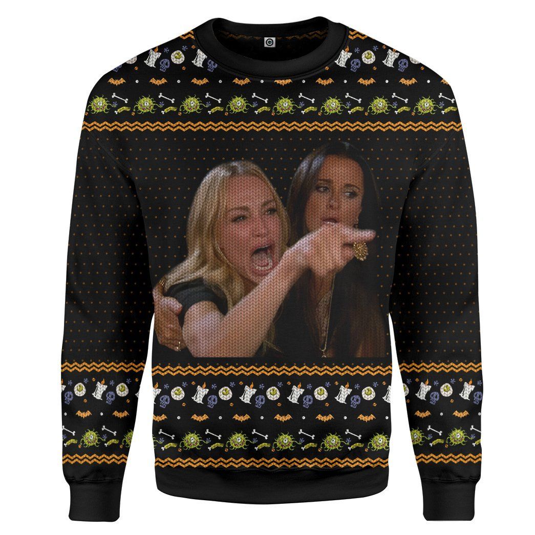 3D Women Yelling At A Virus Ugly Sweater Halloween Custom Sweatshirt Apparel - Chow Down Movie Store