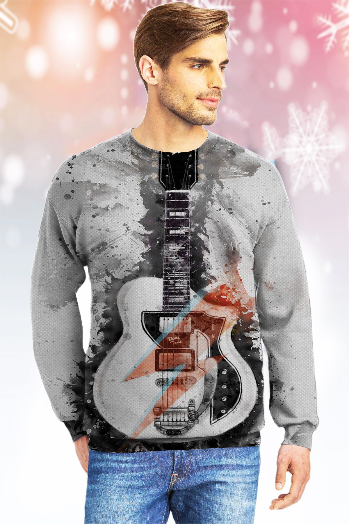 A Guitar KVH Ugly Christmas Sweater - Chow Down Movie Store