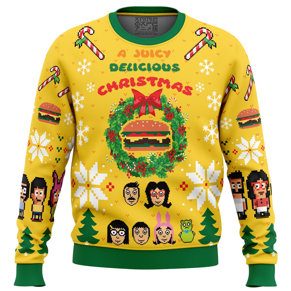 A Juicy Delicious Christmas Bob's Burgers Ugly Christmas Sweater - Chow Down Movie Store