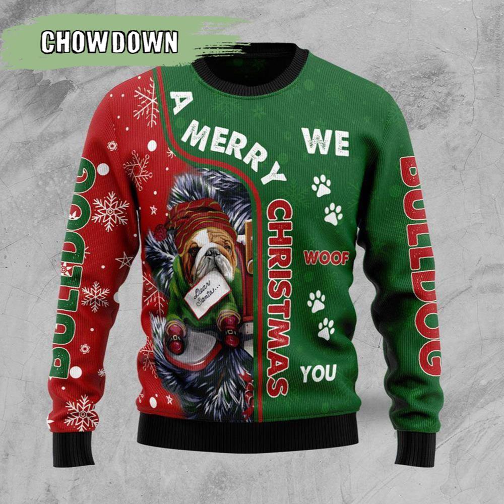 A Merry Christmas We Woof You Dog Ugly Christmas Sweater - Chow Down Movie Store