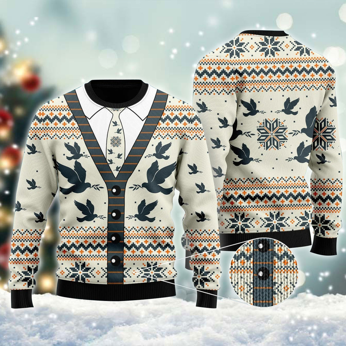 A Silhouette Of Flying Pigeon Cardigan Ugly Sweater - Chow Down Movie Store