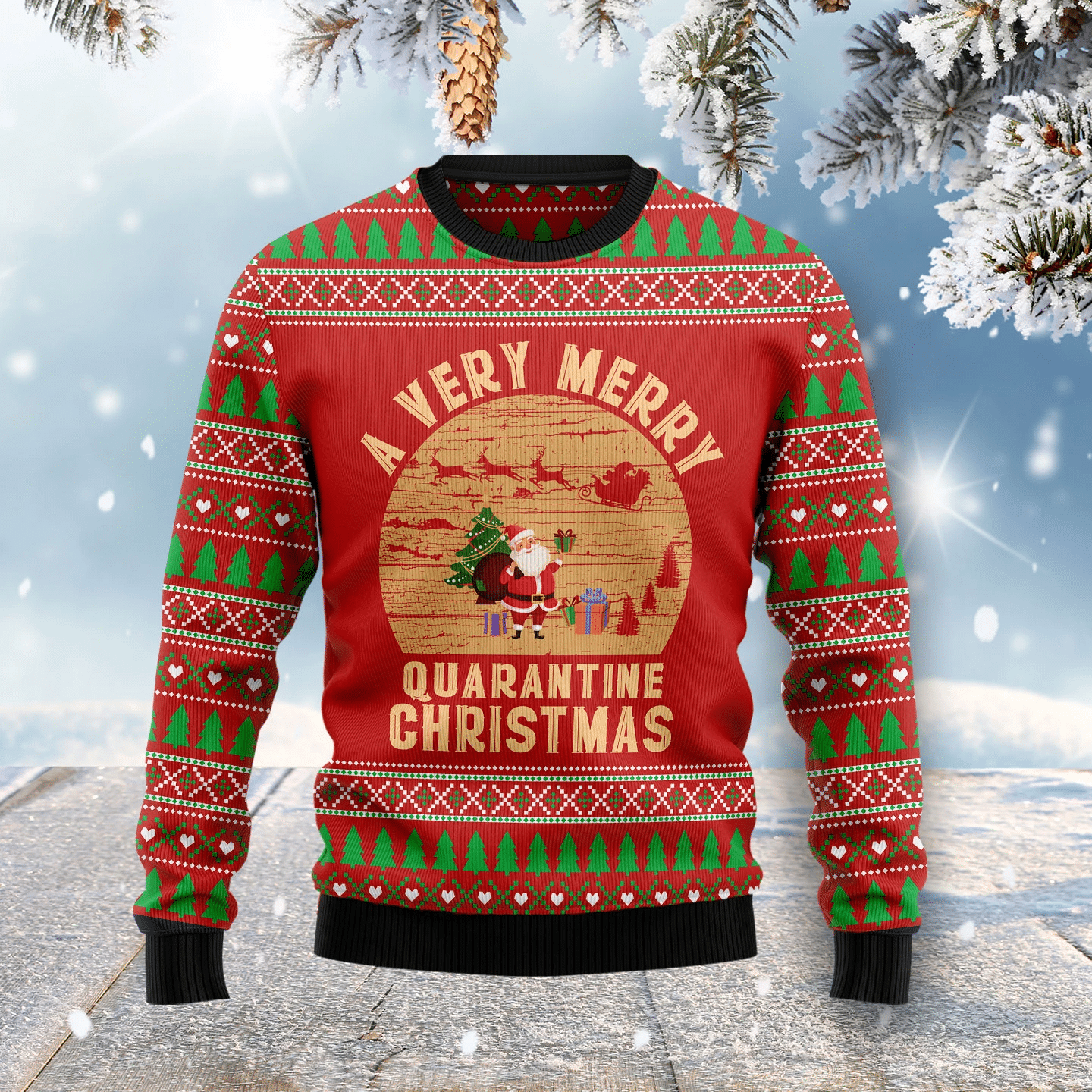 A Very Merry Quarantine Christmas Ugly Christmas Sweater - Chow Down Movie Store