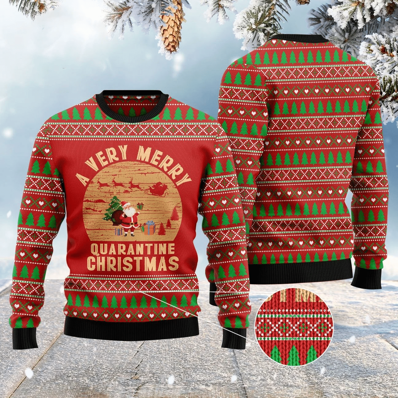 A Very Merry Quarantine Christmas Ugly Christmas Sweater US3294 - Chow Down Movie Store