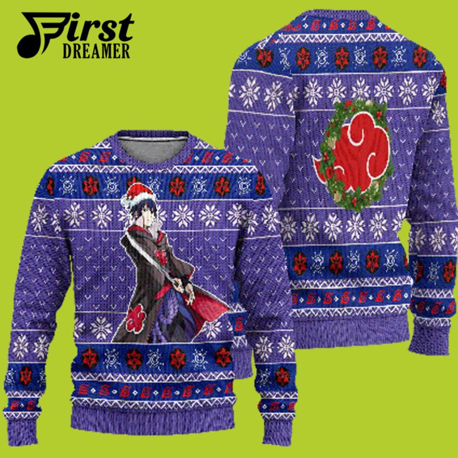 Akatsuki Christmas Sweater, Sasuke Akatsuki Ugly Christmas Sweater Naruto Anime Xmas Gift - Chow Down Movie Store