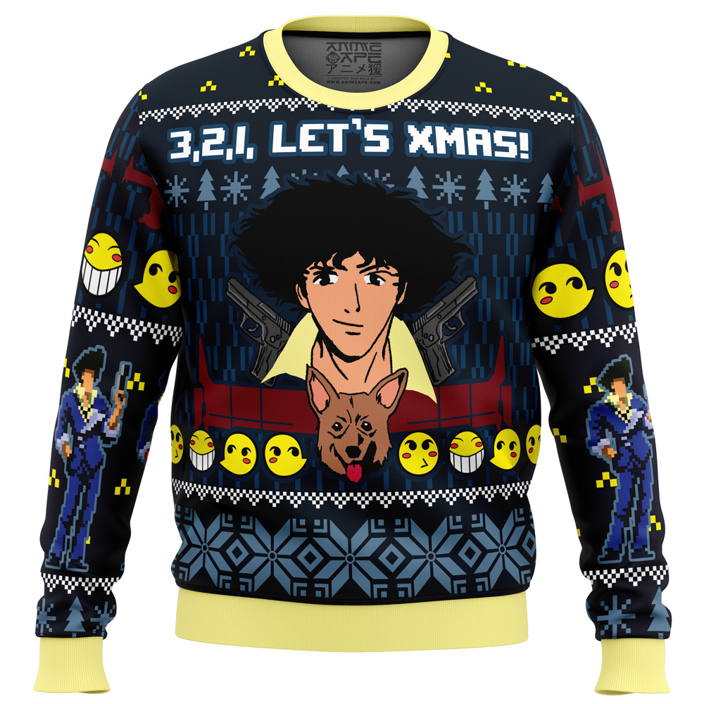 3, 2, 1, Let�s Xmas! Cowboy Bebop Ugly Christmas Sweater - Chow Down Movie Store