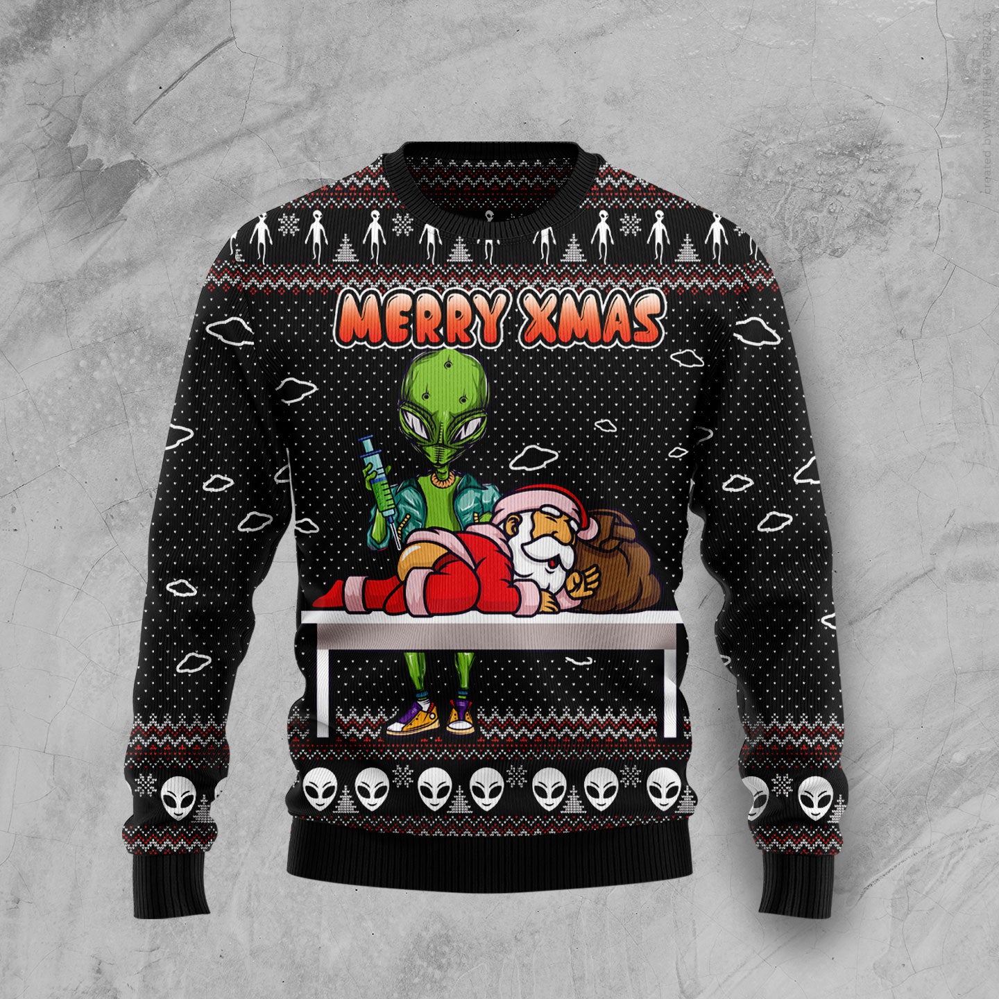 Alien Merry xmas Ugly Christmas Sweater - Chow Down Movie Store