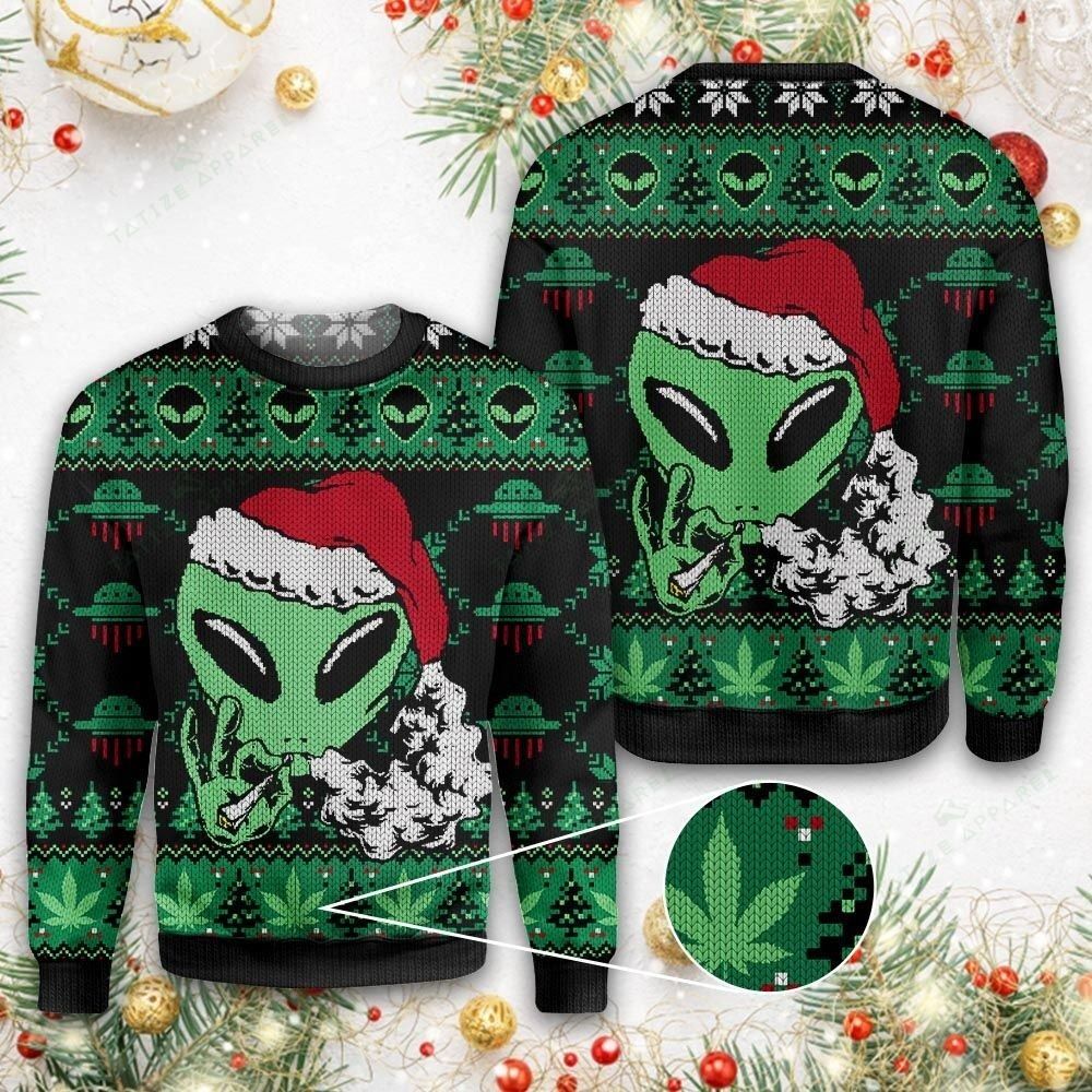 Alien Weed Christmas Sweater - Chow Down Movie Store