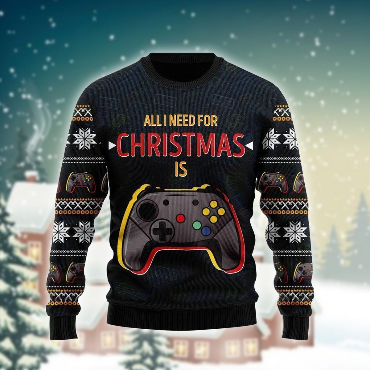 All I Need For Christmas Is Play Game Ugly Sweater - Chow Down Movie Store