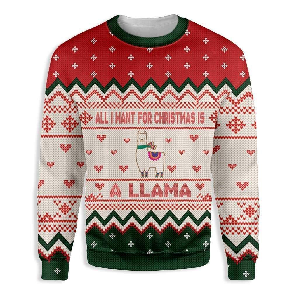 All I Want For Is A Llama Ugly Christmas Sweater - Chow Down Movie Store