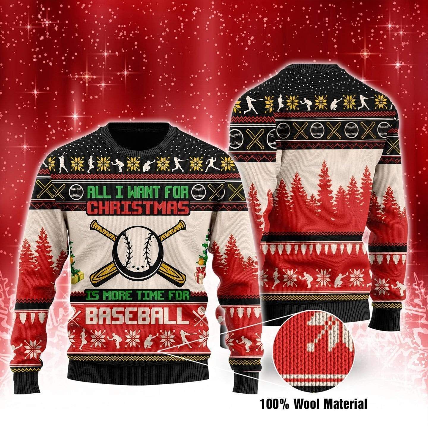 All I Want For Is Baseball Ugly Christmas Sweater - Chow Down Movie Store